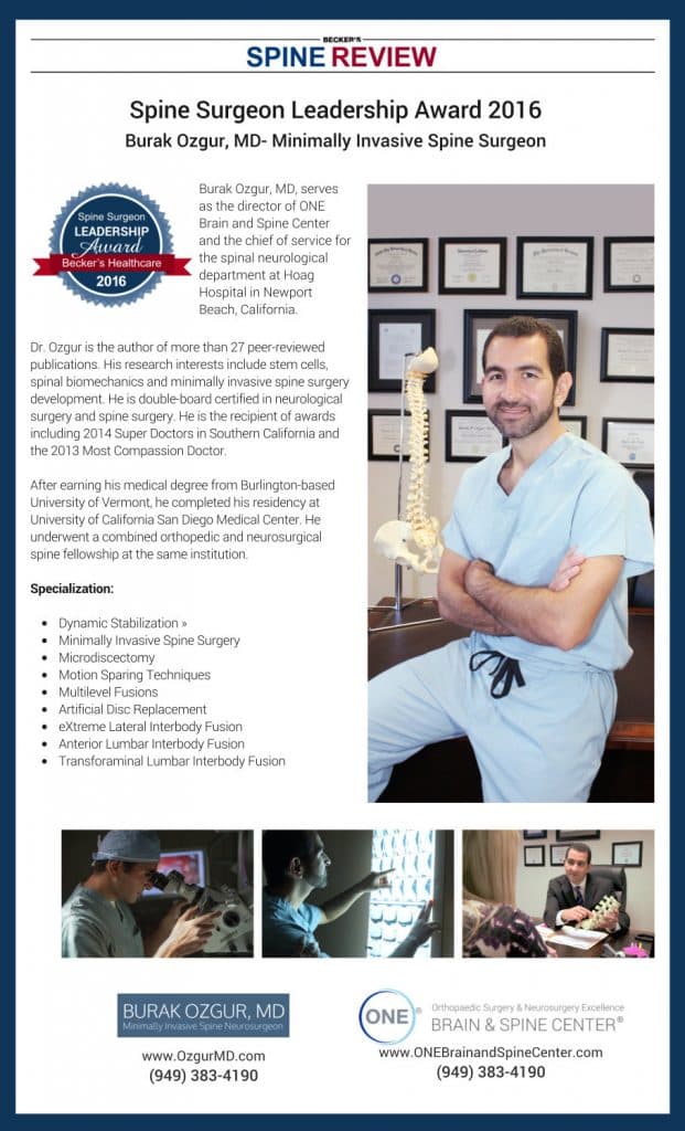 Dr. Ozgur Bags 2016 Spine Surgeon Leadership Award